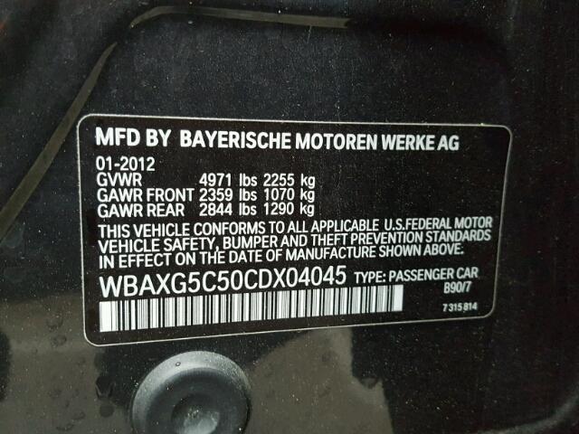 WBAXG5C50CDX04045 - 2012 BMW 528 I BLACK photo 10