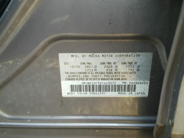 JM1BK32F961449072 - 2006 MAZDA 3 I SILVER photo 10