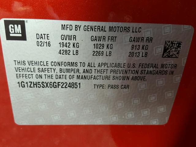 1G1ZH5SX6GF224851 - 2016 CHEVROLET MALIBU PRE RED photo 10