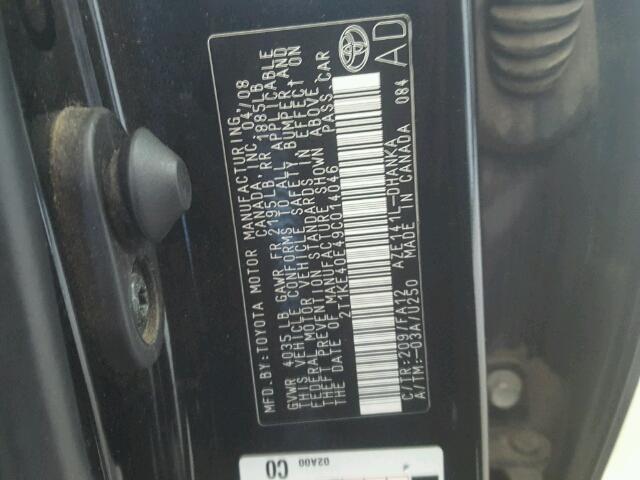 2T1KE40E49C014046 - 2009 TOYOTA COROLLA MA BLACK photo 10