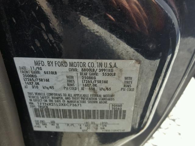 1FTNX21L2XEC73671 - 1999 FORD F250 SUPER BLACK photo 10