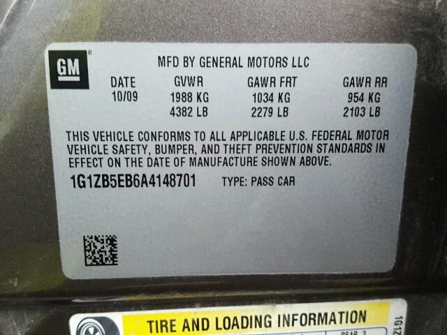 1G1ZB5EB6A4148701 - 2010 CHEVROLET MALIBU LS ყავისფერი ფოტო 10