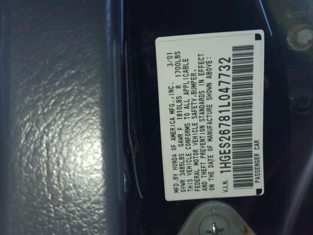 1HGES26781L047732 - 2001 HONDA CIVIC EX 黑色 照片 10