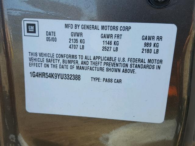 1G4HR54K9YU332388 - 2000 BUICK LESABRE LI GRAY photo 10