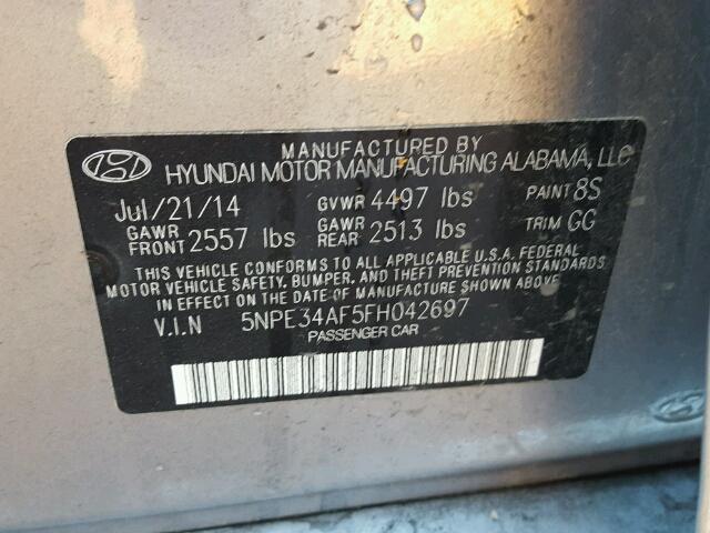 5NPE34AF5FH042697 - 2015 HYUNDAI SONATA SPO SILVER photo 10