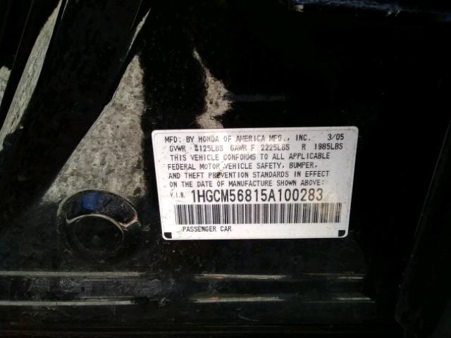 1HGCM56815A100283 - 2005 HONDA ACCORD EX BLACK photo 10