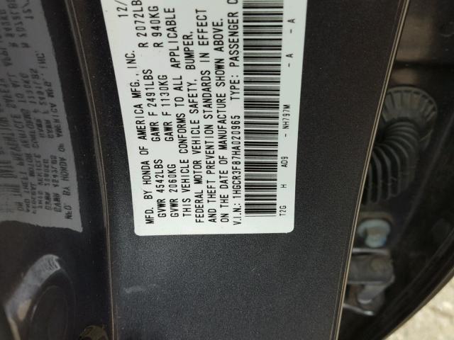 1HGCR3F87HA020965 - 2017 HONDA ACCORD EXL GRAY photo 10