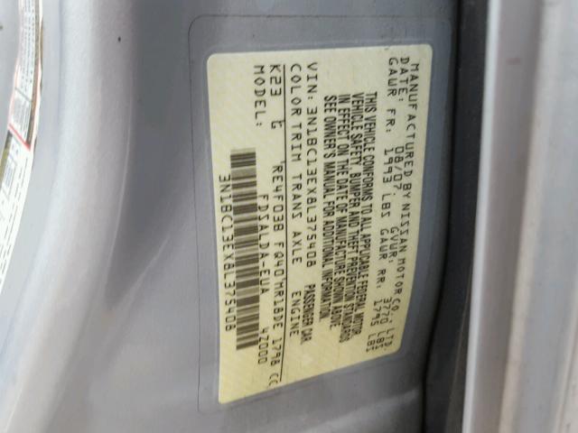 3N1BC13EX8L375408 - 2008 NISSAN VERSA S SILVER photo 10