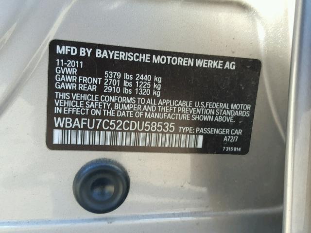 WBAFU7C52CDU58535 - 2012 BMW 535 XI ოქროსფერი ფოტო 10