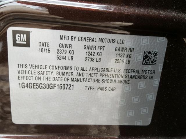 1G4GE5G30GF160721 - 2016 BUICK LACROSSE P BROWN photo 10