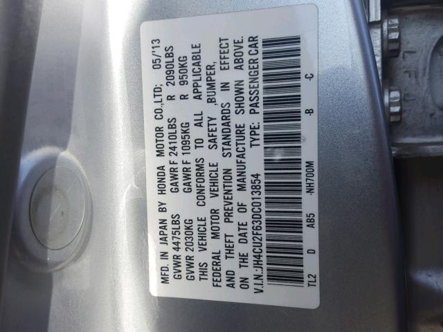 JH4CU2F63DC013854 - 2013 ACURA TSX TECH SILVER photo 10