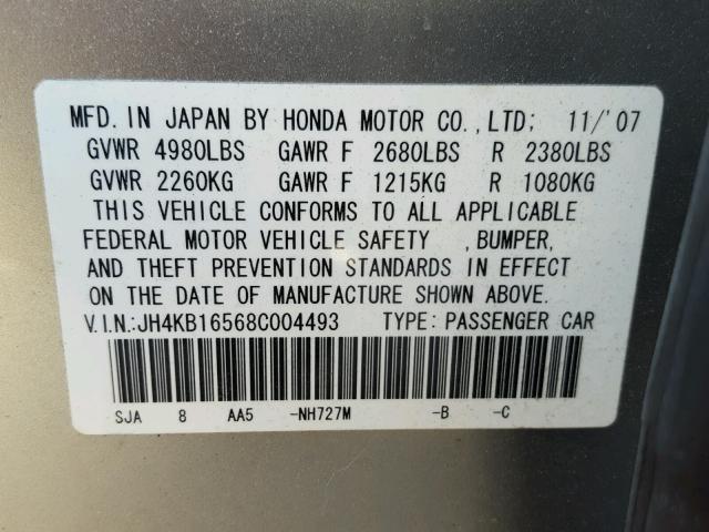JH4KB16568C004493 - 2008 ACURA RL Gümüş foto 10