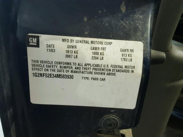 1G2NF52E34M583936 - 2004 PONTIAC GRAND AM S 蓝色 照片 10