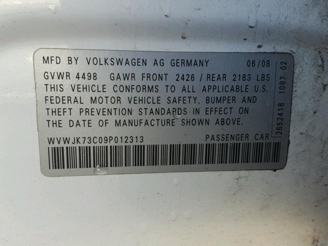 WVWJK73C09P012313 - 2009 VOLKSWAGEN PASSAT TUR WHITE photo 10