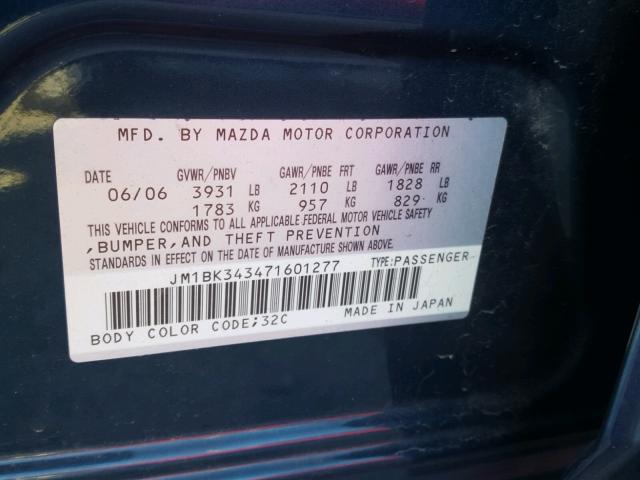 JM1BK343471601277 - 2007 MAZDA 3 HATCHBAC BLUE photo 10