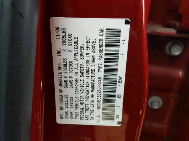 1HGCM66587A033745 - 2007 HONDA ACCORD EX RED photo 10