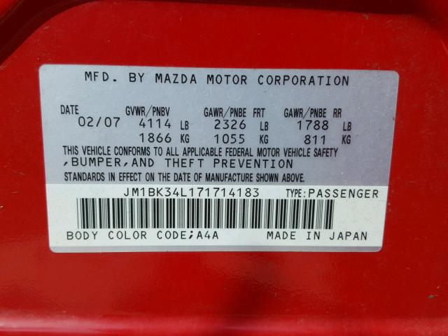 JM1BK34L171714183 - 2007 MAZDA SPEED 3 RED photo 10