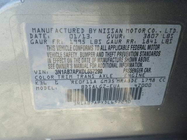3N1AB7APXDL657290 - 2013 NISSAN SENTRA S SILVER photo 10