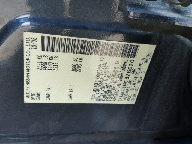 1N4AA51E69C826670 - 2009 NISSAN MAXIMA S GRAY photo 10