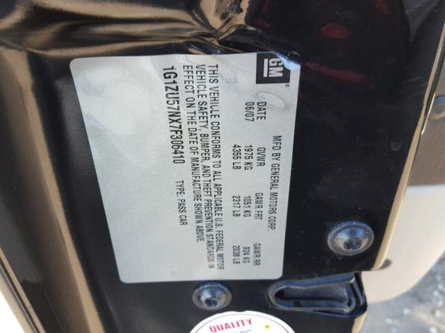 1G1ZU57NX7F306410 - 2007 CHEVROLET MALIBU LTZ 黑色 照片 10