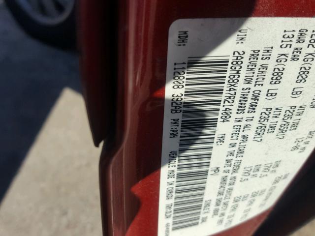 2A8GM68X47R214084 - 2007 CHRYSLER PACIFICA T RED photo 10