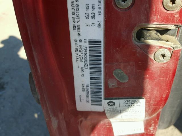 1P3ES46CX1D116213 - 2001 PLYMOUTH NEON BASE ORANGE photo 8