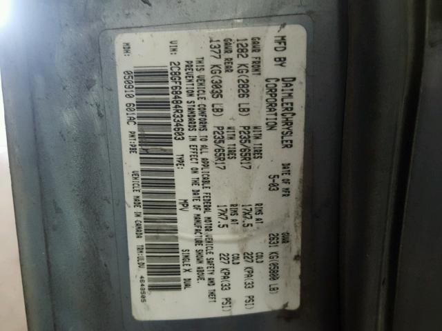 2C8GF68484R334603 - 2004 CHRYSLER PACIFICA GRAY photo 10