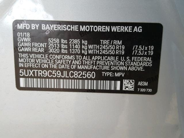 5UXTR9C59JLC82560 - 2018 BMW X3 XDRIVEM BLACK photo 10