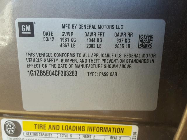 1G1ZB5E04CF303283 - 2012 CHEVROLET MALIBU LS 棕色 照片 10