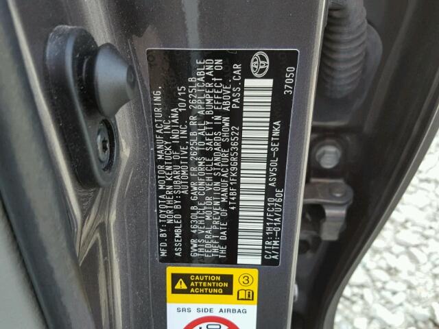 4T4BF1FK9GR536522 - 2016 TOYOTA CAMRY LE GRAY photo 10