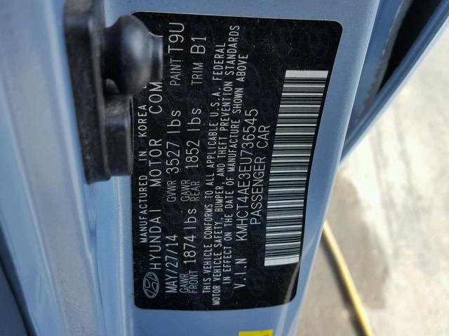 KMHCT4AE3EU736545 - 2014 HYUNDAI ACCENT GLS BLUE photo 10