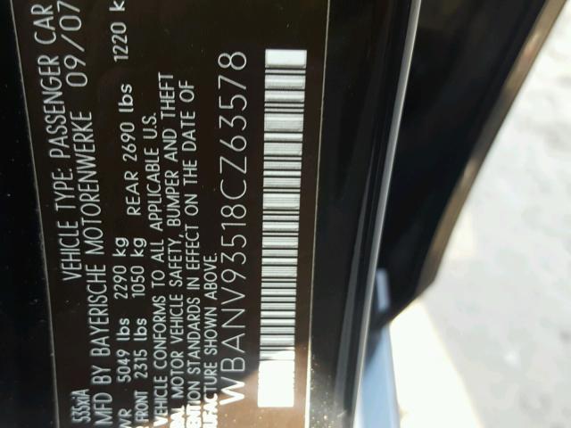 WBANV93518CZ63578 - 2008 BMW 535 XI BLACK photo 10