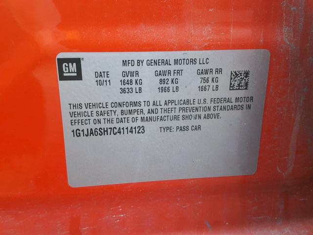 1G1JA6SH7C4114123 - 2012 CHEVROLET SONIC LS Նարնջագույն լուսանկար 10