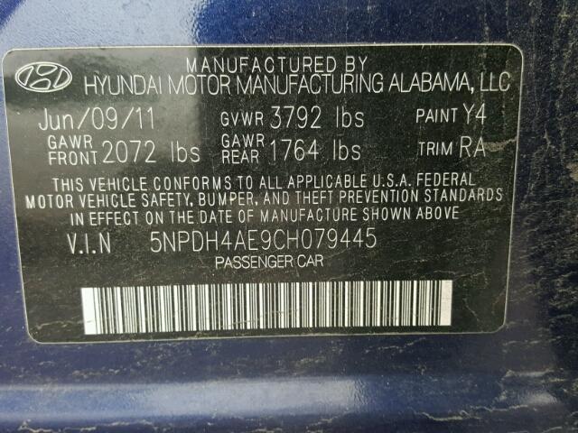 5NPDH4AE9CH079445 - 2012 HYUNDAI ELANTRA GL PURPLE photo 10