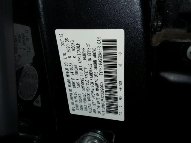 JH4CU2F63CC020673 - 2012 ACURA TSX TECH BLACK photo 10