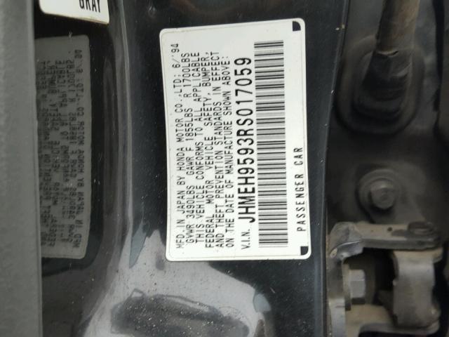 JHMEH9593RS017059 - 1994 HONDA CIVIC EX BLACK photo 10