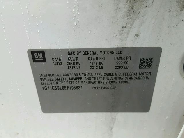 1G11C5SL0EF193831 - 2014 CHEVROLET MALIBU 1LT WHITE photo 10