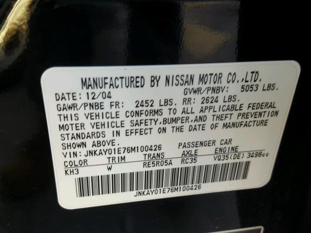 JNKAY01E76M100426 - 2006 INFINITI M35 BASE BLACK photo 10