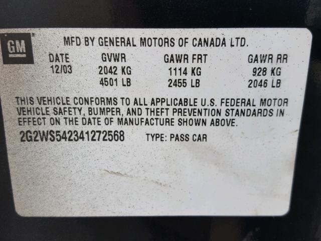 2G2WS542341272568 - 2004 PONTIAC GRAND PRIX 黑色 照片 10