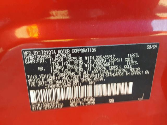 JTMBF4DV5A5018311 - 2010 TOYOTA RAV4 RED photo 10