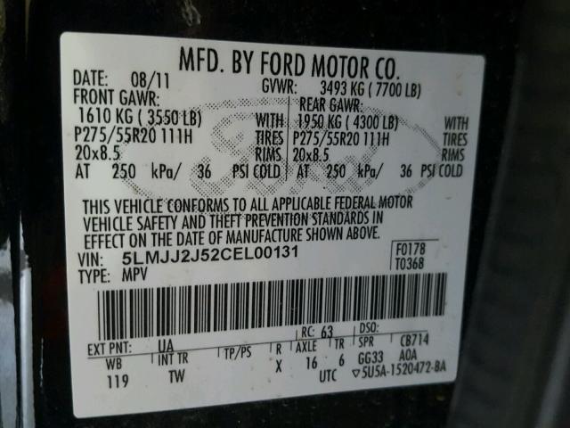 5LMJJ2J52CEL00131 - 2012 LINCOLN NAVIGATOR 黑色 照片 10