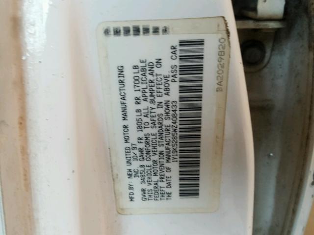 1Y1SK5285WZ408433 - 1998 CHEVROLET GEO PRIZM 白色 照片 10