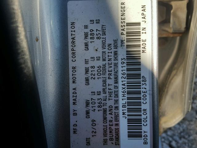 JM1BL1H6XA1261193 - 2010 MAZDA 3 S GRAY photo 10