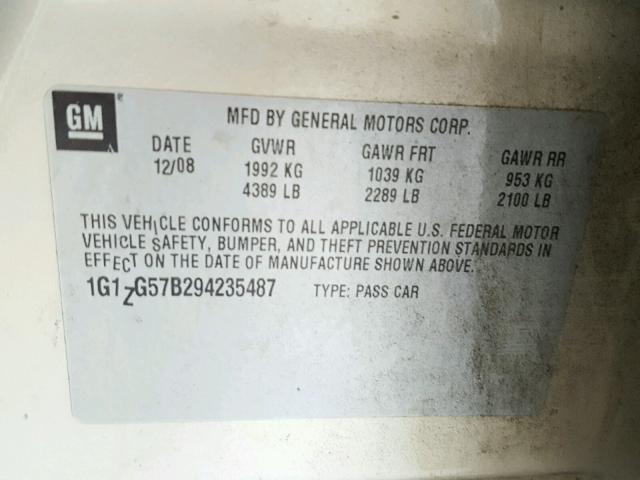 1G1ZG57B294235487 - 2009 CHEVROLET MALIBU LS ოქროსფერი ფოტო 10