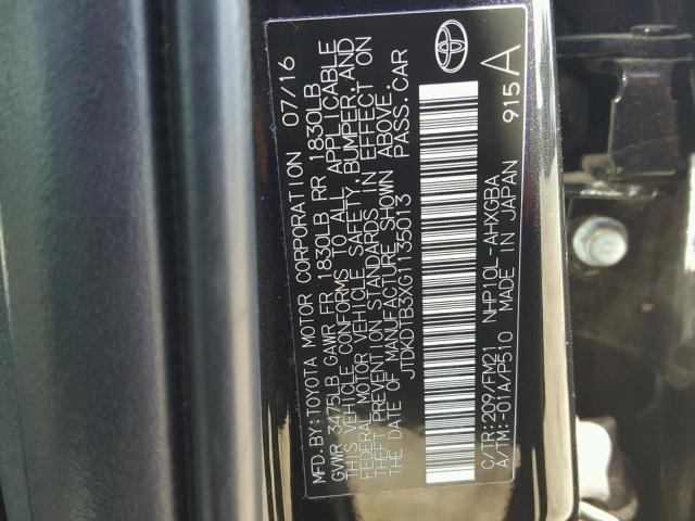 JTDKDTB3XG1135013 - 2016 TOYOTA PRIUS C 黑色 照片 10