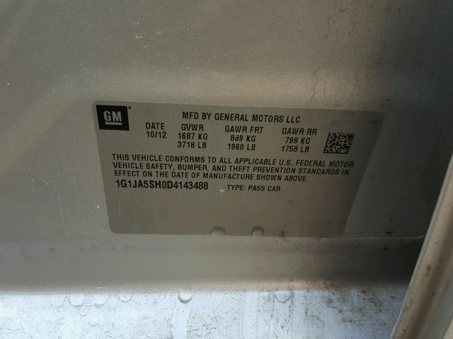 1G1JA5SH0D4143488 - 2013 CHEVROLET SONIC LS 银色 照片 10