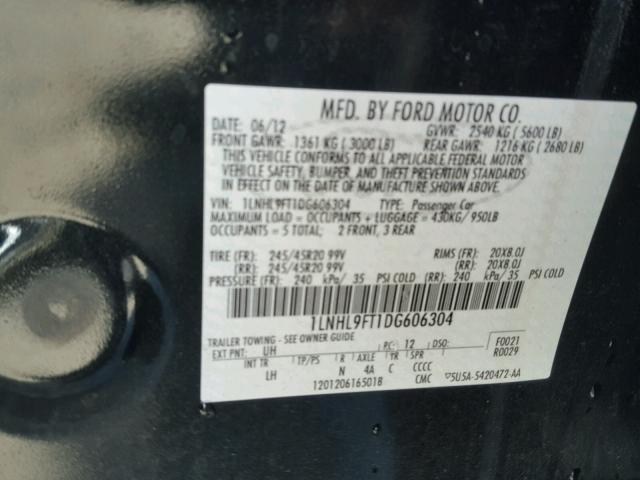 1LNHL9FT1DG606304 - 2013 LINCOLN MKS BLACK photo 10