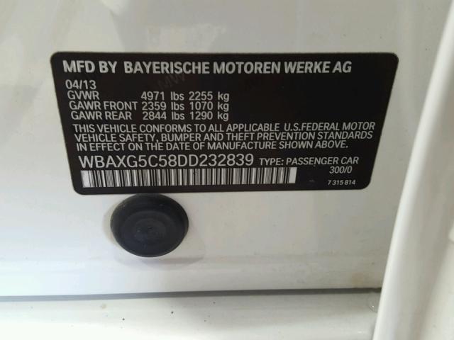 WBAXG5C58DD232839 - 2013 BMW 528 I WHITE photo 10