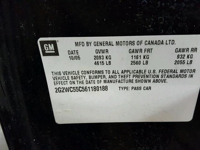 2G2WC55C561180188 - 2006 PONTIAC GRAND PRIX Қара фото 10