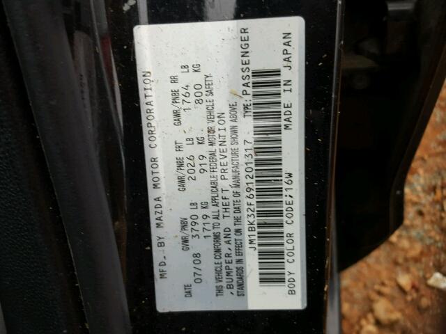 JM1BK32F691201317 - 2009 MAZDA 3 I BLACK photo 10